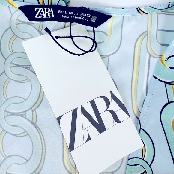 ZARA Chain Print Long Sleeve Sky Blue Top XS NWT - Picture 8 of 10